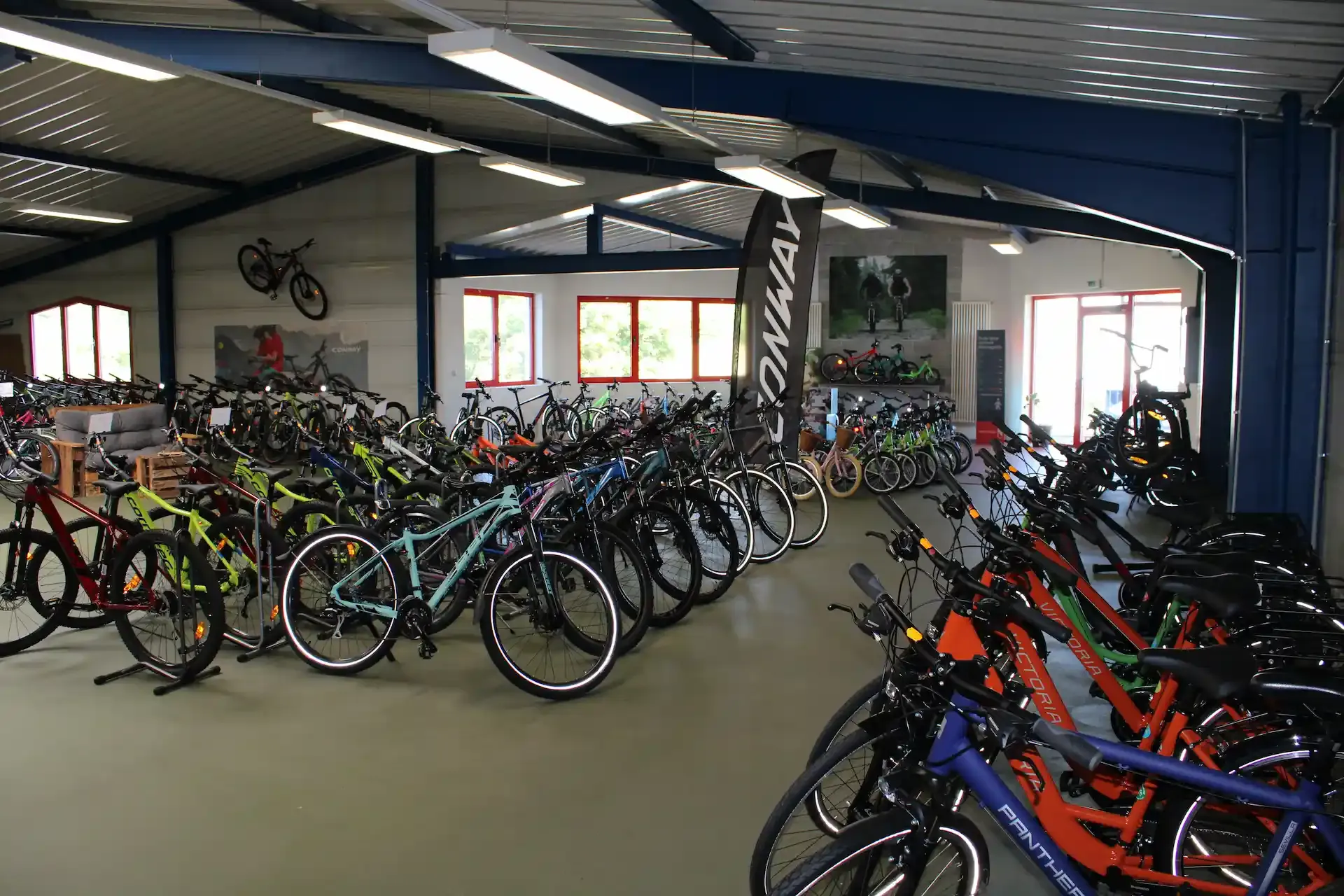 Blick in die Fahrradausstellung von AuFa mit Mountainbikes, Trekkingrädern und Jugendrädern