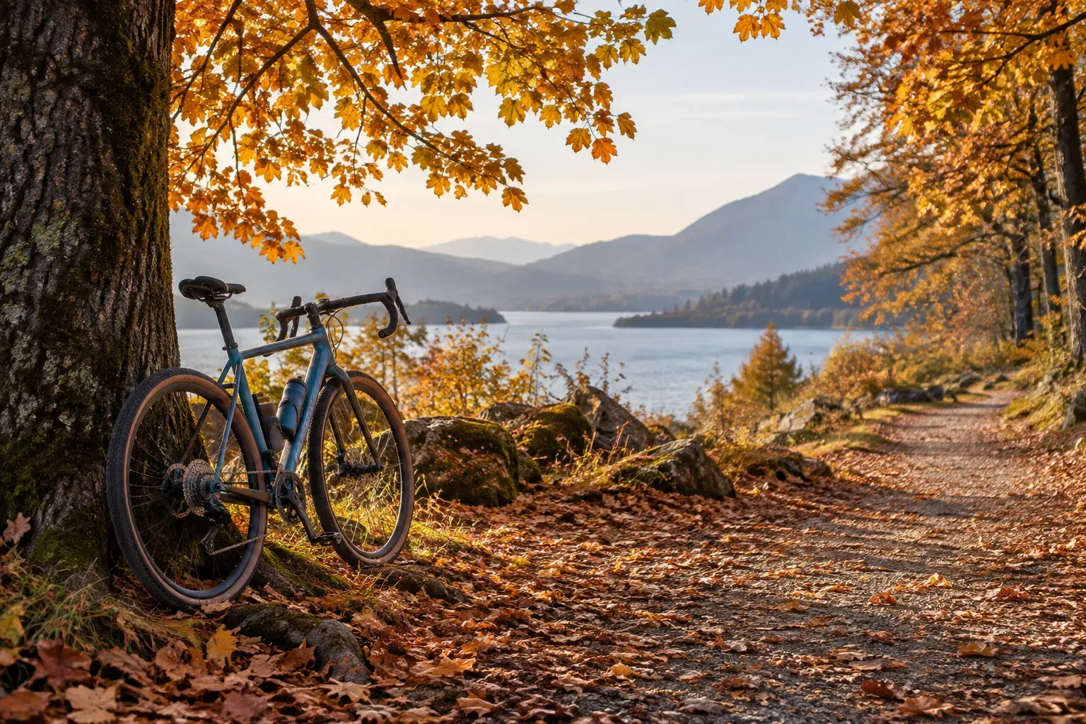 Fahrrad an einem herbstlichen Weg